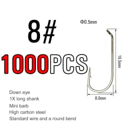 ICERIO 500/1000PCS Fly Tying Hook High Carbon Steel Nymph Dry Wet Fishing Fly Hook Down Eye 1X Long Shank Round Bend