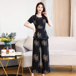 UHYTGF Cotton Silk 2 Pieces Sets Women's Summer Suit Fashion 5XL Loose Size Thin Two-Piece Sets Short Tops+Pants Tracksuit 1427