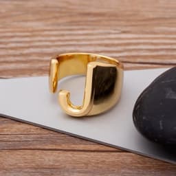 Trendy Hollow A-Z Letter Gold Color Adjustable Opening Ring Initials Name Alphabet Female Chunky Wide Party Wedding Jewelry