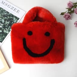 Cute Smiley Face Women Plush Shoulder Bag Soft Faux Fur Ladies Chain Messenger Bags Fashion Female Small Purse Handbags Bolsas가방