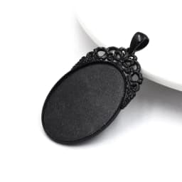 Fit 30x40mm Oval Cabochons Pattern Glass Cameos Black Frame Settings Bezel Tray For DIY Necklace Making Accessories 5pcs K06248