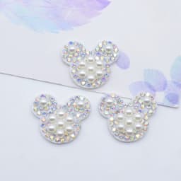 20Pcs 25*22mm Padded Rhinestone & Pearl Crystal Mouse Head Applique for DIY Clothes Crafts Shoes Hat Headwear Decor Patches