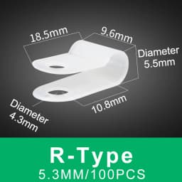 100PCS Cable Clips R-Type Nylon Clamp Plastic White Hose Fasteners Durable Mount Fix Hardware Electrical Fitting Wire Management