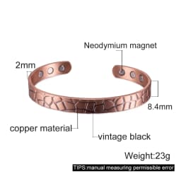 Pure Copper Magnetic Bracelet Benefits 8.3mm Adjustable Cuff High Magnet Bangles Arthritis Pain Relief Energy Jewelry Female