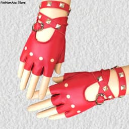 Unisex Fingerless Driving PU Leather Gloves Black Red White Motor Punk Cool Rivet Sexy Disco Dancing Rock-and-roll