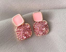 S925 Silver Needle Purple Personality Square Rhinestone Dripping Oil New Temperament Net Red Earrings Wedding Gift Jewelry