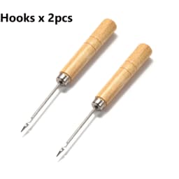 2pcs Wooden Handle Sewing Awl Hand Stitching For DIY Leather Bracelet Jewelry Making Repair Tool Punch Sewing Needle Hook Tool