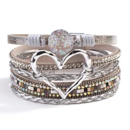 Amorcome Fashion Braided Leather Wrap Bracelets Bangles Multilayer Resin Stone Hollow Heart Charm Bracelets Women Gift Pulseira