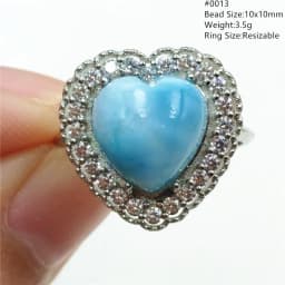Natural Blue Larimar Adjustable Ring 925 Sterling Silver Larimar Gemstone Women Men Water Pattern AAAAA