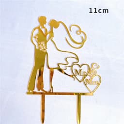 Color Mrs & Mrs Wedding Party Cake Toppers Gold Flowers Acrylic Bride and Groom Cake Toppers for Happy Wedding Cakes Decoration