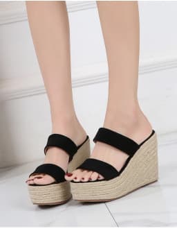 Summer 9cm 11cm High-Heeled Women Pumps Platform Hemp Shoes Buckle Casual Nude Stilettos Round Head Sandals Small Yards:30 31 32