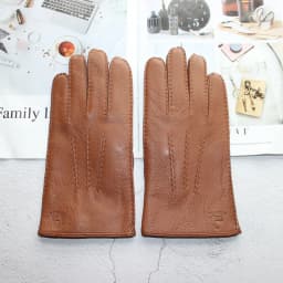 New hand-stitched touch screen leather men's deerskin gloves Wool knit lining black corrugated driving gloves