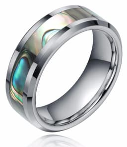 TIGRADE 6/8MM Green Abalone Inlay Tungsten Carbide Ring For Man Polished Finish Mens Wedding Band Engagement Fashion Jewelry