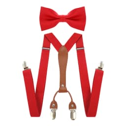 Adjustable Elasticated Y Shape Men Suspenders Bowtie Set Black Elastic Clip-on Braces Belt with Leather Suit Business Wedding