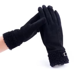 Winter Suede Leather Internal Plush Thicken Touch Screen Driving Gloves Woman's Outdoor Riding Belt Embroidery Warm Gloves R28