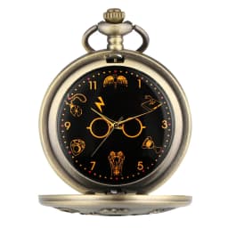 Retro Bronze Harajuku Clock Lightning Glasses Quartz Pocket Watch Necklace Flash Glasses Graphic Pendant Chain Art Antique Gifts