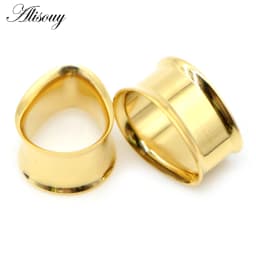 Alisouy 2pcs Water Drop Stainless Steel Ear Plug Tunnels Black Gold Color Ear Expander Plugs Tunnels Body Jewelry Ear Gauges