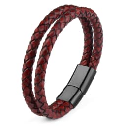 Genuine Leather Double Rope Braid Bracelet For Men Multicolor Choice Stainless Steel Magnetic Clasps Bracelets Men Jewelry