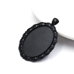 Fit 30x40mm Oval Cabochons Pattern Glass Cameos Black Frame Settings Bezel Tray For DIY Necklace Making Accessories 5pcs K06248