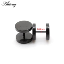 Alisouy 2pcs Gothic Stainless Steel Barbell Round Stud Earrings For Women Men Dumbbell Pierceing Earrings Punk Fashion Jewelry