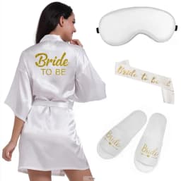 4pc set of glitter gold bride satin short bride robe slippers bridal sash peignoir women Bridal Party 2019 kimono robe