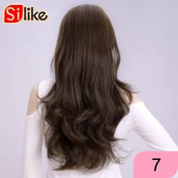Silike 24Inch Synthetic Wavy 3/4 Half Wig Long Hair Extensions Ombre Blonde Capless Wigs Hair Clips Extension For Women 210g