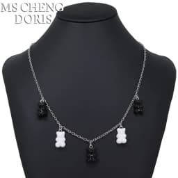 Handmade 7 Colors Cute Cartoon Bear Acrylic Chain Necklaces Candy Color Pendant For Women&Girl Daily Jewelry Party Gifts