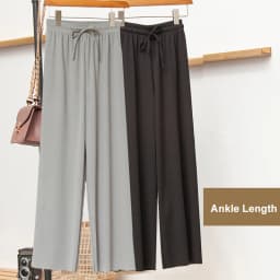 Slacks Women's Loose Summer Pants Soft Ice Silk Ankle-Length Black Wide Leg Pants Grey Khaki Women High Waisted Trousers