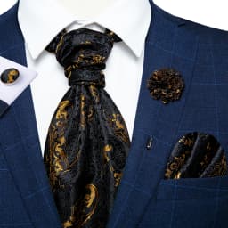 Classic Wedding Ascot Tie For Men Yellow Gold Red Paisley Floral Scarf Neck Tie Brooch Pin Set Cravat Ascot Tie For Banquet