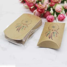 12/50pcs Beautiful Flower Pattern Pillow Shape Paper & Kraft Wedding Candy & Birthday Gift Storage Box Size 20X55X80mm