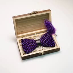 EASTEPIC Handmade Feather Bow Tie Brooch Wooden Box Set Men's Exquisite Accessories for Wedding Party Birthday Gift Necktie