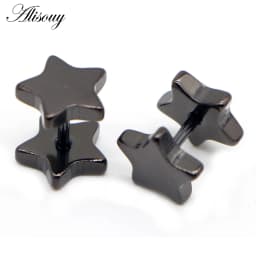 Alisouy 2pcs New Unisex Stainless Steel Barbell Ear Stud Classic Five-Pointed Star Earrings Screw Back Ear Piercing Body Jewelry