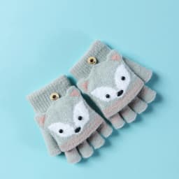 6-10 Years Old Boy Girl Fur Wool Knit Kid Soft Half Finger Flip Glove Children Winter Warm Cute Cartoon Fox Knit Mitten I89