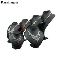 Exhibitor 6 Options Black PU Jewelry Display Faux Leather Mannequin Necklace Pendant Jewelry Bust Neck Display Stand Holder