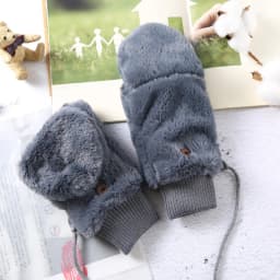 Women Winter Keep Warm Plus Cashmere Thicken Cute Lovely Solid Mittens Full Finger Flip Gloves Outdoor Cycling Windproof Soft