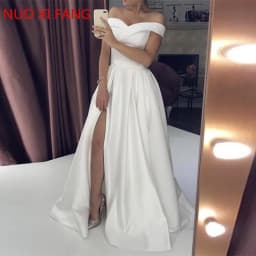 Customized Satin Off the Shoulder Simple Wedding Dresses robe de mariée Bridal Gown Right Split Lace Up Back vestido de noiva