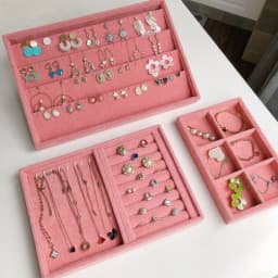 Pink Velvet B/M/S Necklace Earrings Storage Box Showcase Jewellery Stand Holder Ring Jewelry Display Organizer Case Tray Holder