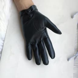 Unlined Gloves Wrist Button Sheep Leather Touch Screen Winter Gloves For Men Black Thin Lining Genuine Leather