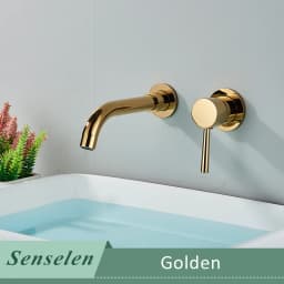 Bathroom Basin Faucet Brushed Golden Concealed Wall Mounted Faucet Tap 360 Rotation Single Handle Hot Cold Water Bath Mixer Tap
