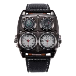 Oulm Men's Watches Two Time Zone Army Pilot Style Watch Big Size Military Quartz Clock Male Leather Strap Wristwatch