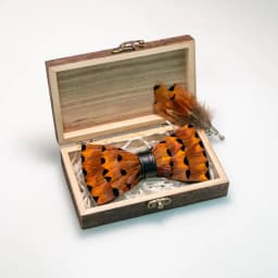 EASTEPIC Handmade Feather Bow Tie Brooch Wooden Box Set Men's Exquisite Accessories for Wedding Party Birthday Gift Necktie