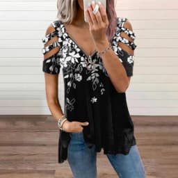 New Summer Cold Shoulder Leopard Print Zipper V-Neck Loose Casual Ladies Shirt Tops Spring Sexy Women Blouse 2022 New Clothes