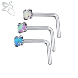 ZS 3-5pcs/Lot Stainless Steel Nose Stud Set Colorful Opal Nose Studs 3MM Nose Piercings L Shape Nostril Piercing Jewelry 20G