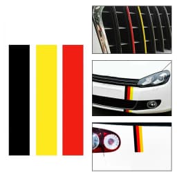 Germany Flag Car Sticker Black+Red+Yellow 3 Stripes Bumper Grid Rear View Mirror Reflective Decal Weatherproof Car Accessories