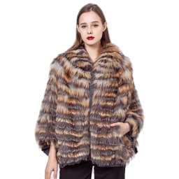 Women's Real Silver Fox Fur Cape Shawl Coat Furry Luxurious Fluffy with Fur Collar Wool Lining Cuffs Stole Crop Jacket 210727