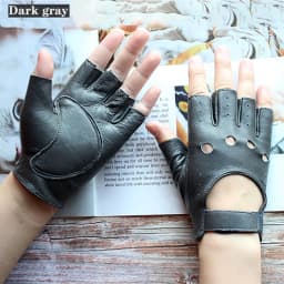 Leather Half Finger Gloves Women's Short Thin Section Unlined Spring and Autumn Motorcycle Riding Ladies Driving Fingerless
