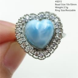 Natural Blue Larimar Adjustable Ring 925 Sterling Silver Larimar Gemstone Women Men Water Pattern AAAAA