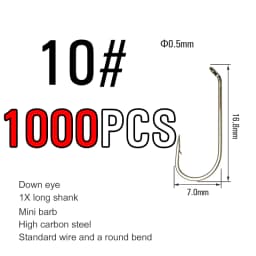 ICERIO 500/1000PCS Fly Tying Hook High Carbon Steel Nymph Dry Wet Fishing Fly Hook Down Eye 1X Long Shank Round Bend