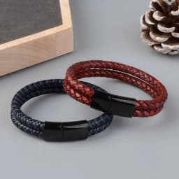 Genuine Leather Double Rope Braid Bracelet For Men Multicolor Choice Stainless Steel Magnetic Clasps Bracelets Men Jewelry