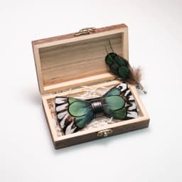 EASTEPIC Handmade Feather Bow Tie Brooch Wooden Box Set Men's Exquisite Accessories for Wedding Party Birthday Gift Necktie